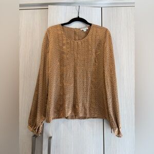 Vintage Austin Reed London Silk Blouse Gold Print Long Sleeve Size 6